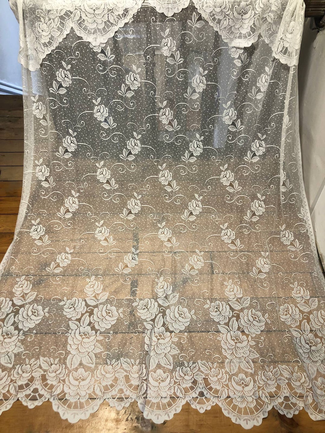 Vintage Lace Window Curtain Panel With Valance 54 W X 82' L Etsy
