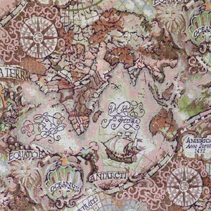 Victorian World Map Upholstery Tapestry Toile Fabric 1 Yard 78&quot; Wide Heavy Weight