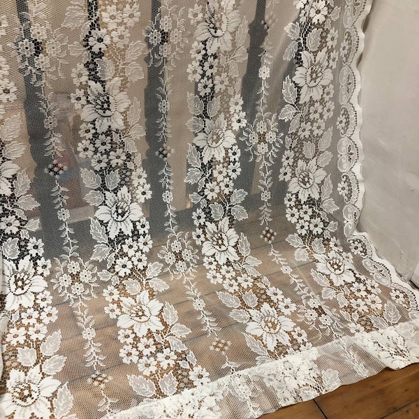 Vintage JC Penny Lace Window Curtain Panel 64" wide x 88" long