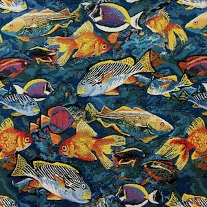 Fishes Upholstery Tapestry Toile Fabric 1 Yard 78&quot; Wide Heavy Weight