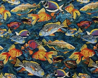 Fishes Upholstery Tapestry Toile Fabric 1 Yard 78" Wide Heavy Weight