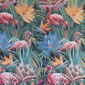 Pink Florida Flamingo Upholstery Tapestry Toile Fabric 1 Yard 78&quot; Wide Heavy Weight
