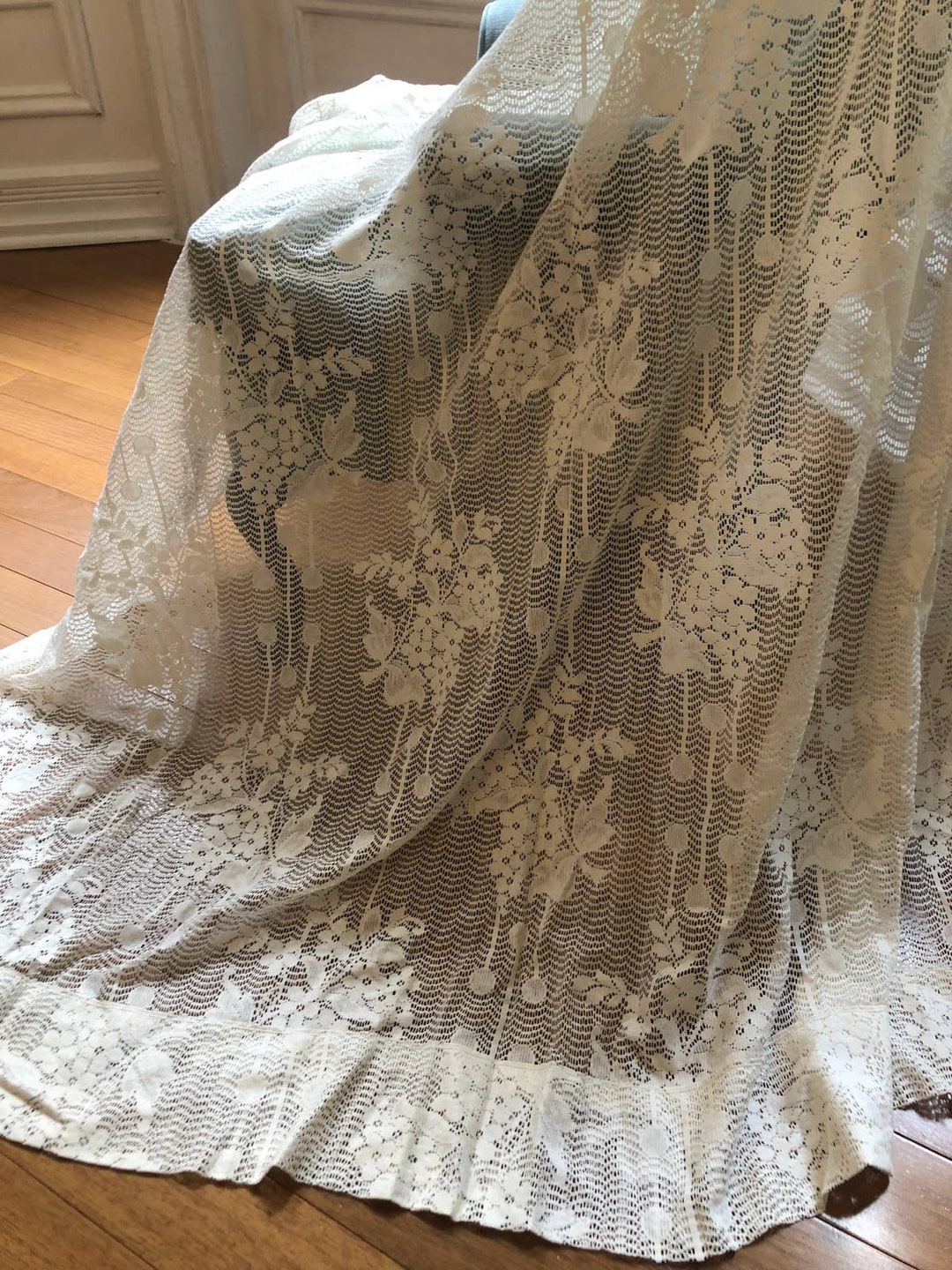 Vintage Lace Window Curtain Panel 64 Wide X 60 Long Etsy