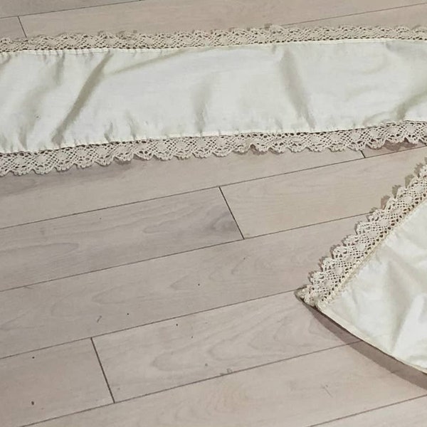 Vintage Window Valance Muslin with Crochet Trim 68" w x 9" Ecru