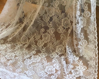 Vintage Lace Floral Curtain Panel 61” w x 83” l White