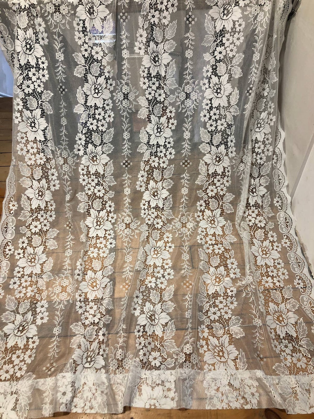 Vintage Lace Window Curtain Panel 60 W X 80' L Floral White Etsy