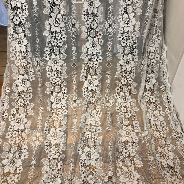 Vintage Lace Window Curtain Panel 60" w x 80' l Floral White