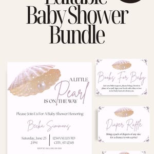 A Little Pearl Is On The Way Baby Shower Invitation Template, A Little Pearl Theme Baby Shower Invitation Template, Editable Themed Invite