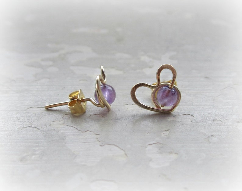 Valentines Day Heart Stud Earrings Amethyst Earrings Heart Etsy