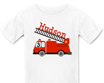 Fire Truck Shirt or Fire Truck Birthday Shirt, Personalized Firetruck  Tshirt, Personalized Birthday Shirts, Fire Truck Birthday Party