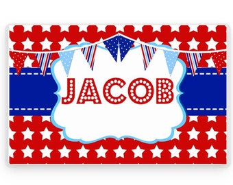 Personalized 4th of July Placemat, Laminated Placemat, Kids 4th of July Gift, 4th of July Decorations, 4th of July Gift, red white and blue