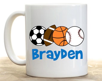 Personalized Sports Balls Mug - Kids Birthday Gift