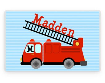 Fire Truck and Stripes Birthday Personalized Party Table Placemat Decoration