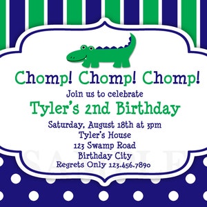 Alligator Birthday Invitation Preppy Alligator Birthday Invitations Boys or Girls image 2