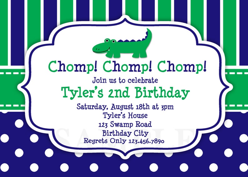 Alligator Birthday Invitation Preppy Alligator Birthday Invitations Boys or Girls image 2