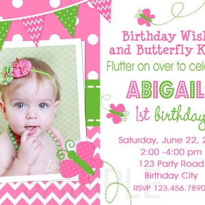 Butterfly Birthday Invitation, Butterfly Invitation, Girl Birthday Invitation, Butterfly Kisses, Butterfly Photo Invitation, 1st Birthday image 2