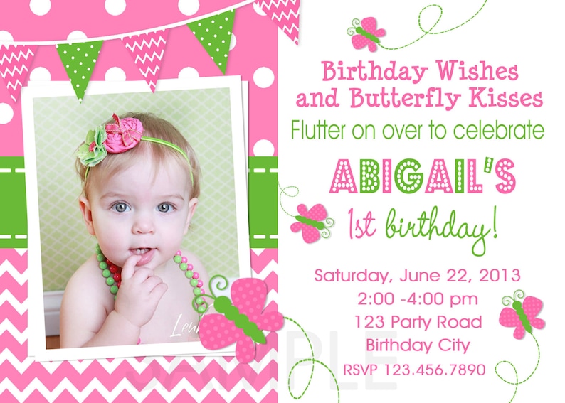 Butterfly Birthday Invitation, Butterfly Invitation, Girl Birthday Invitation, Butterfly Kisses, Butterfly Photo Invitation, 1st Birthday image 2