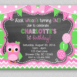 Owl Birthday Invitation Girls Owl Invitations 1st Birthday - Etsy