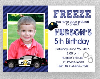 Police Birthday Invitation , Police Birthday Party Invitation Printable, Policeman Invitation, Police Car Photo Birthday Invitation,