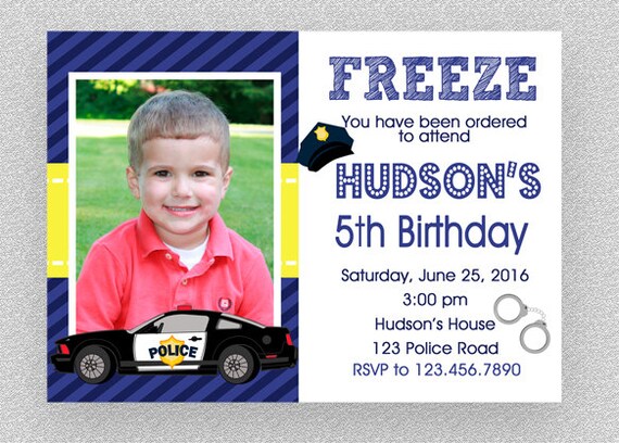 Police Birthday Invitation , Police Birthday Party Invitation Printable, Policeman Invitation, Police Car Photo Birthday Invitation, Il_570xn