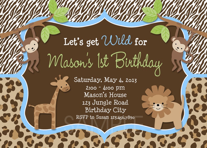 Monkey Birthday Invitation, Jungle Monkey Birthday Party, Jungle Birthday Invitation, Jungle Photo Invitation, Girls Jungle Invitation image 4