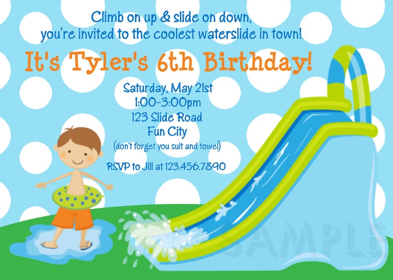 Waterslide Birthday Invitations, Water Slide Birthday Party Invitations, Printable Birthday Invitations, Kids Birthday Invitations image 2