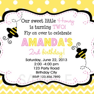 Pink Bumble Bee Birthday Invitation , Bumble Bee 1st Birthday Invitation Printable image 3