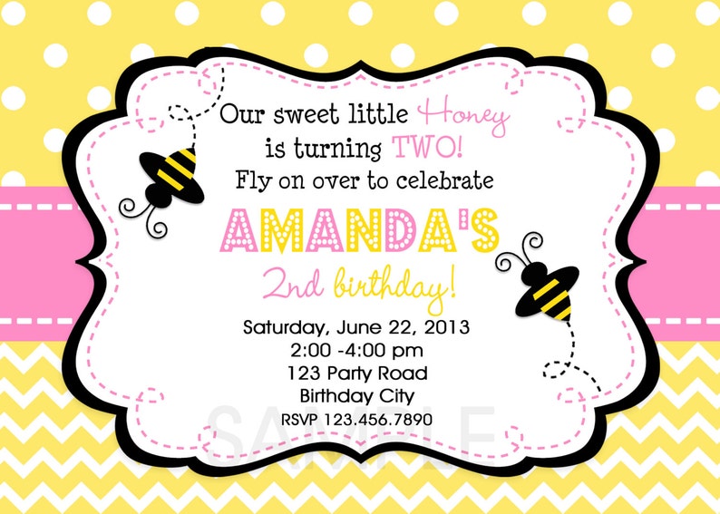 Pink Bumble Bee Birthday Invitation , Bumble Bee 1st Birthday Invitation Printable image 3