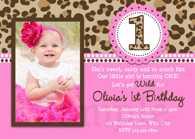 Leopard Birthday Invitation , 1st Birthday Party Invitation Printable image 2