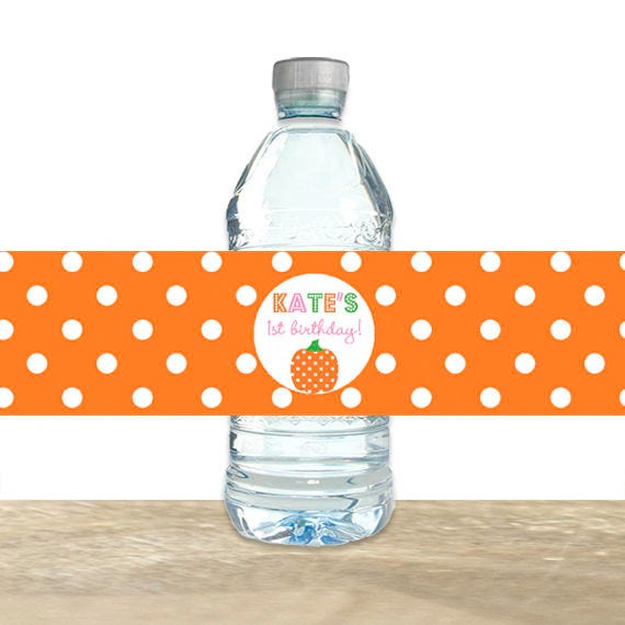 Pumpkin Water Bottle Labels, Pumpkin 1st BIrthday Labels, Girls Pumpkin Water Bottle Labels, Printed Water Bottle Labels, Printable Il_570xn