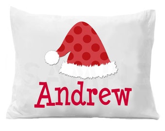 Santa's Hat Personalized Pillow Case, Christmas Pillow Case Boys or Girls