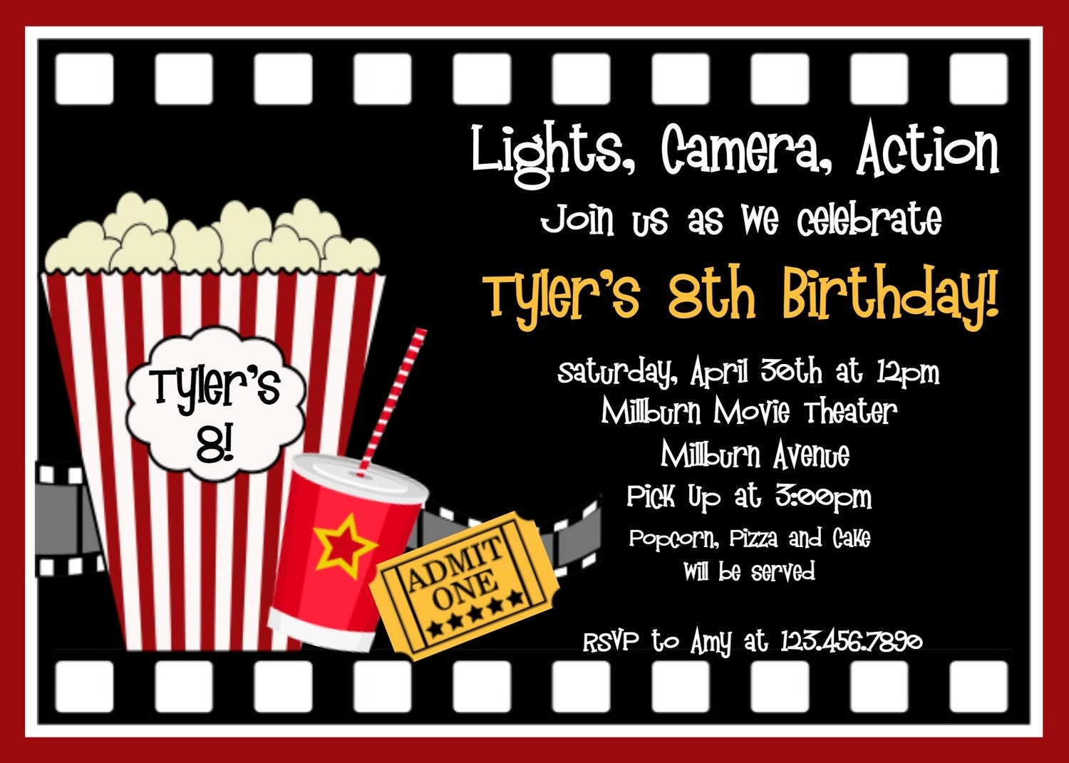 Movie Birthday Invitation Movie Night Birthday Party - Etsy