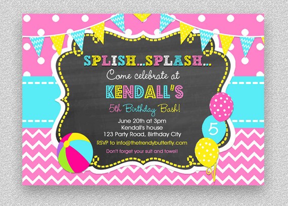 girls pool party invitation childrens pool party etsy pool party photo invitations