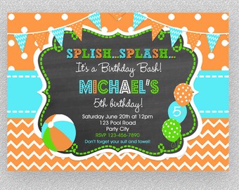 Boys Pool Party Invitation , Children's Pool Party Invitation, Splash Birthday Party,  Invitation, Pool Party Birthday, Pool Invitation