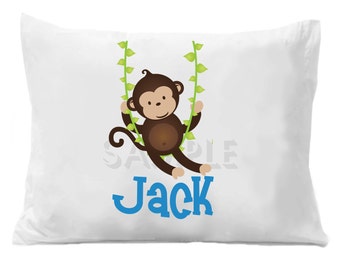 Personalized Pillow Case Monkey Personalized Pillowcase Boys or Girls