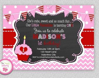 Girls 1st Valentine Birthday Invitation , Valentines Birthday Invitation, Valentine Birthday Party Invitation, Kids Valentines Invitation