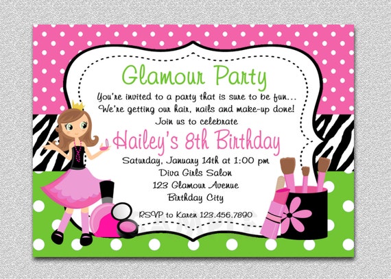 Glamour Girl Birthday Spa Invitation Glamour Girl Birthday Party Girls Invitation Spa