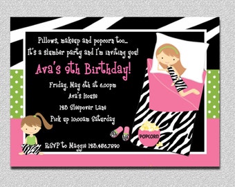 Pajama Birthday Invitations,  Sleepover Birthday Invitations, Girls Pajama Party, Sleepover Party, Girls Sleepover Birthday Party Invitation