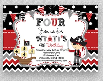 Pirate Birthday Invitation, Kids Party Invite, Pirate Theme, Printable (Digital Download)