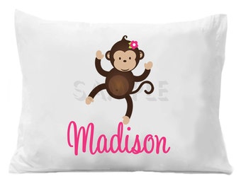 Monkey Pillow Case ,  Personalized Pillowcase Girls or Boys
