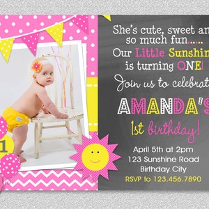 Sunshine Birthday Invitation, Sunshine Birthday, Sunshine Girls 1st Birthday Invitation, Sunshine Birthday Party Invitation, Sunshine, Girl