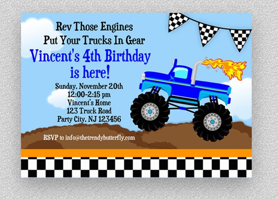 Monster Truck Invitation, Monster Truck Birthday Invitation, Monster Truck Birthday Party, Monster Truck Party, Truck Party Invite Il_570xn