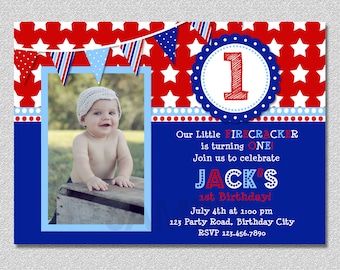 4th of July Birthday Invitation, Firecracker Birthday Invitation