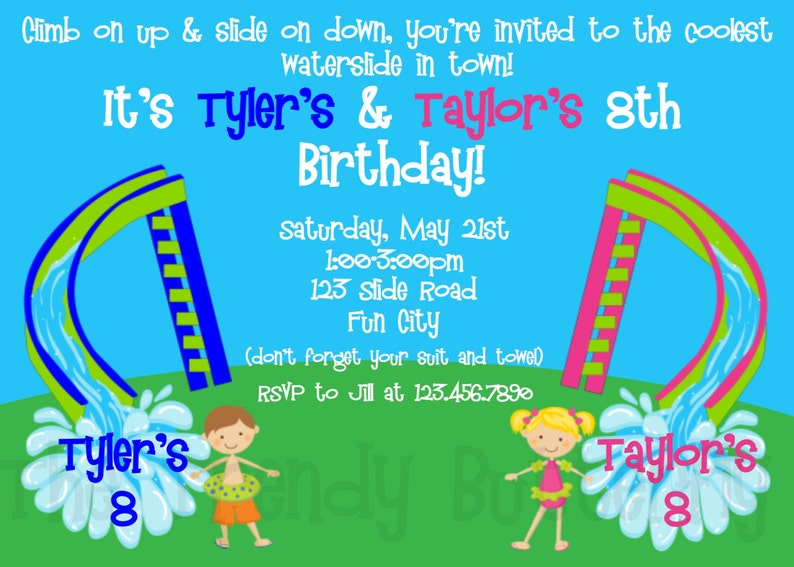 Waterslide Birthday Invitations, Water Slide Birthday Party Invitations, Printable Birthday Invitations, Kids Birthday Invitations image 4