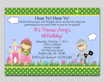 Princess Knight Party Invitation Princess Knight  Birthday Party Invitations Twins Siblings Printable Boy and Girl