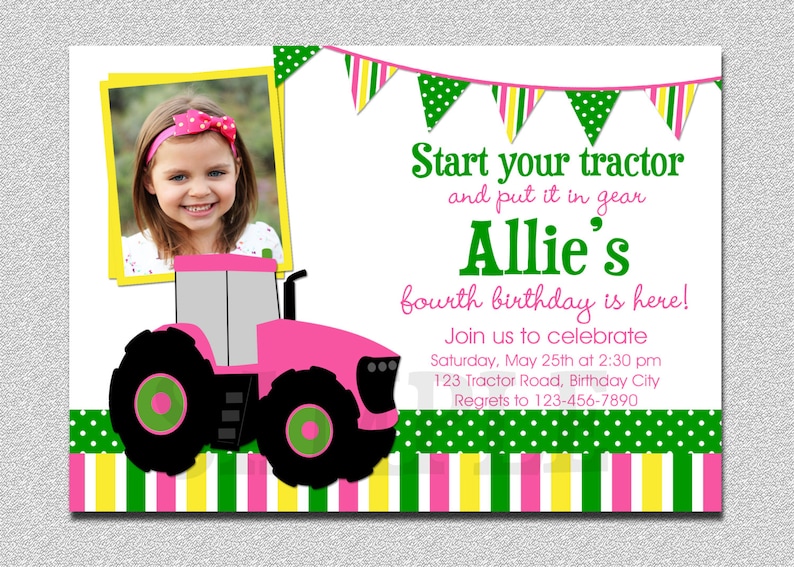 Pink Tractor Birthday Invitation Girls Farm 1st Birthday Etsy