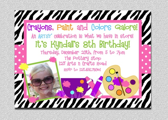 Zebra Art Photo Invitation, Zebra Art Birthday Invitations, Painting Party Invitation, Artsy Party Birthday Invitation, Art Photo Invitation Il_570xn