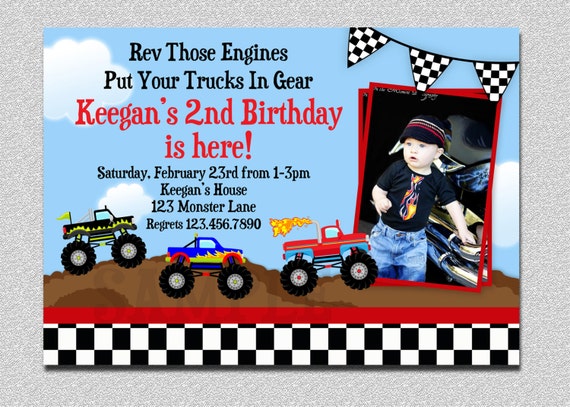 monster truck birthday invitation truck birthday party invitation