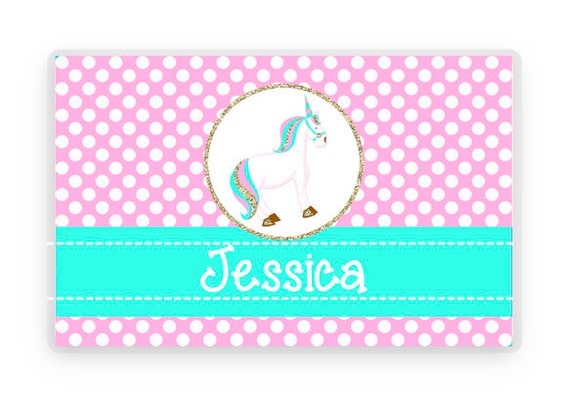 dinner mat childrens A4 laminated gift personalised unicorn place