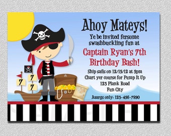 Pirate Birthday Invitation, Pirate Party Birthday Invitation, Boys Pirate Party, Kids Birthday Invitations, Boys Birthday Invitations